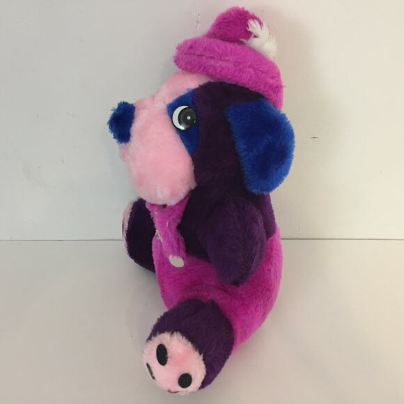 (S5) VTG Y2K Allentown Toy Puppy Dog Plush Purple Overalls Hat Stuffed Animal 11 - Picture 3 of 7